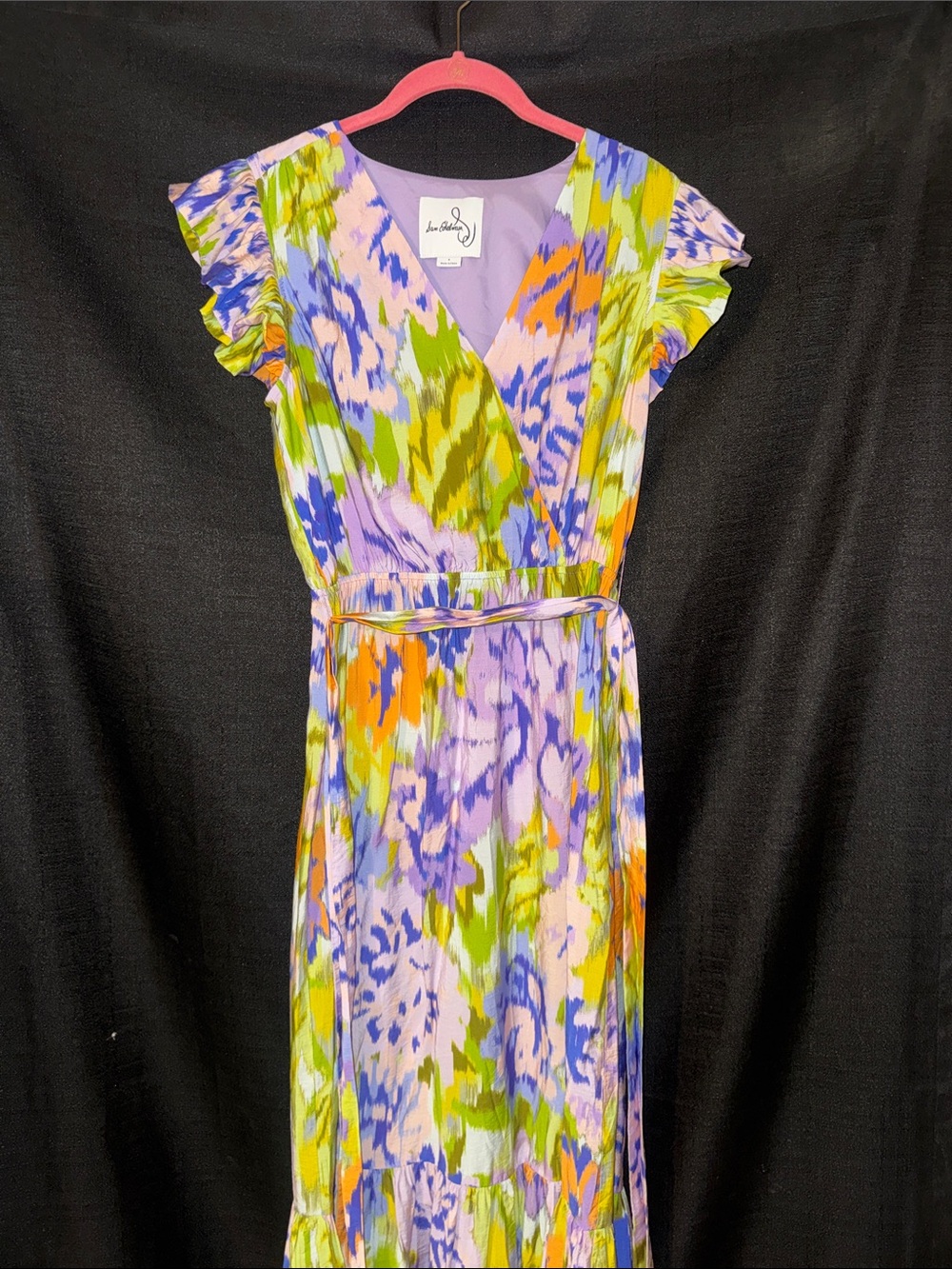 Sam Eldeman Print Wrap Front Flutter Sleeve Midi Dress - Picture 3 of 4